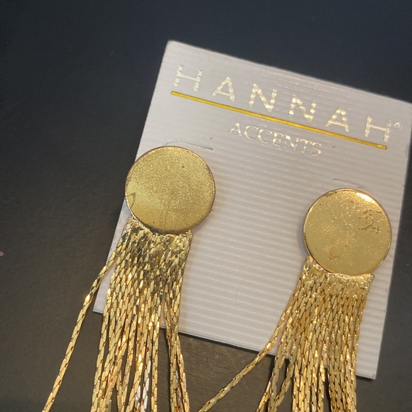 Disc round long  multi chain dangle fringe post pierced earrings - Picture 4 of 6